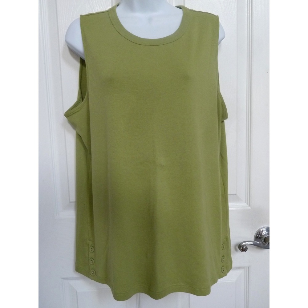 NEW CHICO'S Sz 3=16/18 XL Tunic Top W/Buttons At Hem Cotton Green